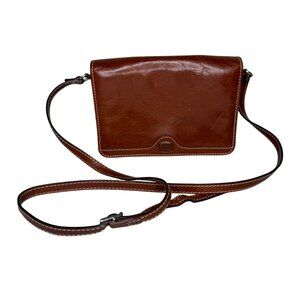 D'ANNA FIRENZE  Brown Leather Crossbody Bag With Adjustable Strap & Magnetic Clo